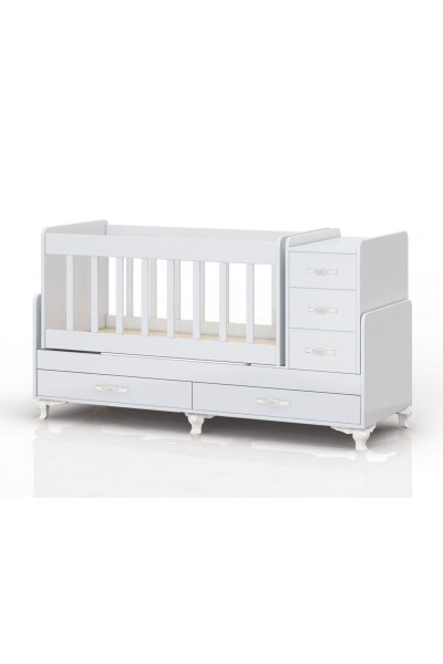 Mavi Uyku Setli, Yataklı, Anne Yanı Olabilen, Sallanır Büyüyen Bebek Beşiği 60 x 120 - 2