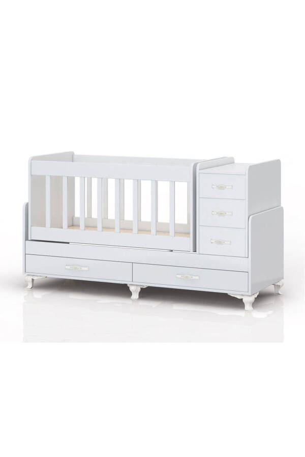 Mavi Uyku Setli, Yataklı, Anne Yanı Olabilen, Sallanır Büyüyen Bebek Beşiği 60 x 120 - 2