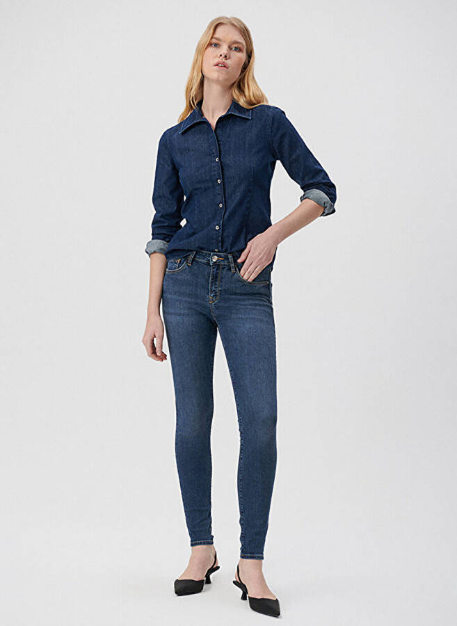 Mavi Yüksek Bel Bel Dar Paça Skinny Fit Kadın Denim Pantolon 1067835246 - 9