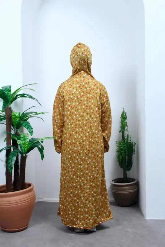 Mavsumiy bolalar namoz ko'ylagi gulli naqshli, yoshlar faraji, terlatmaydigan namoz kiyimi-Sariq - 3