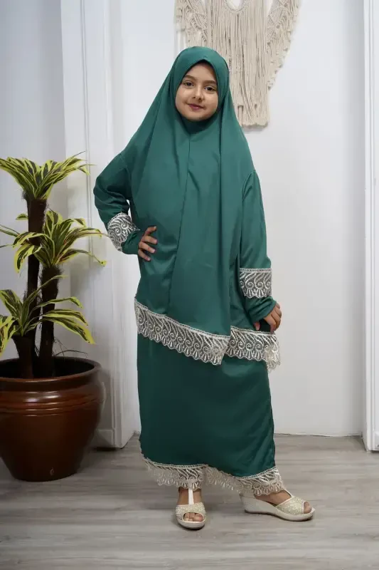 Mavsumiy qiz bola namoz libosi, yosh faraja, terlatmaydigan namoz Kiyimi-yashil - KUTAY COLLECTION