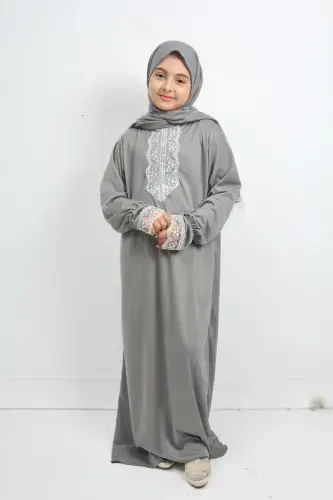 Mavsumiy qiz bolalar o'rta bo'yli chiroyli namoz libosi, yosh faraja, terlatmaydigan namoz Kiyimi-GRİ - 3