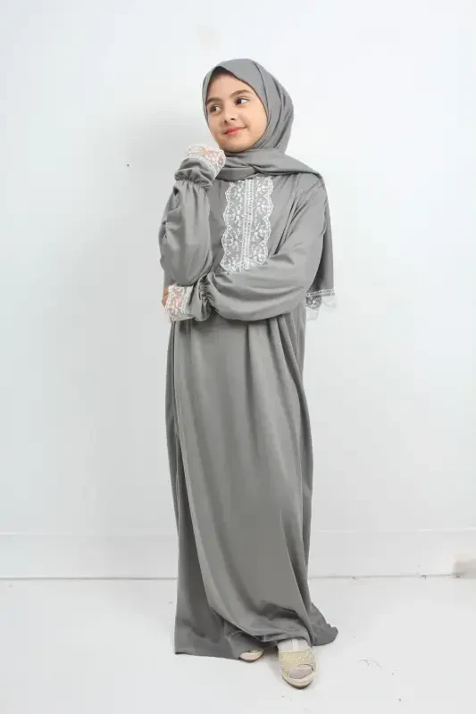 Mavsumiy qiz bolalar o'rta bo'yli chiroyli namoz libosi, yosh faraja, terlatmaydigan namoz Kiyimi-GRİ - 4