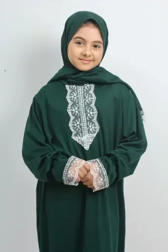 Mavsumiy qiz bolalar o'rta bo'yli chiroyli namoz libosi, yosh faraja, terlatmaydigan namoz kiyimi-YASHIL - 1