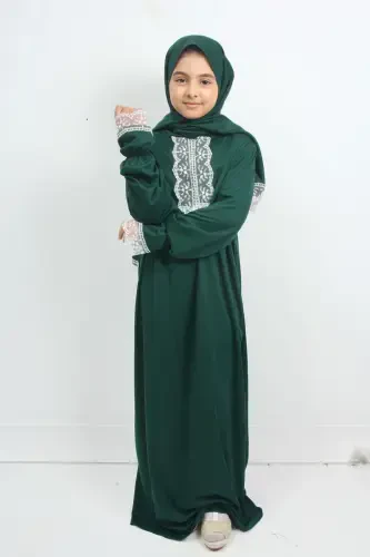 Mavsumiy qiz bolalar o'rta bo'yli chiroyli namoz libosi, yosh faraja, terlatmaydigan namoz kiyimi-YASHIL - 3
