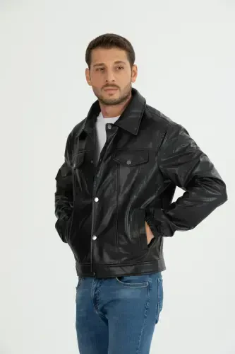 Mavsumiy Vintage Oversize Qisqa Teri Ko'ylagi - 3