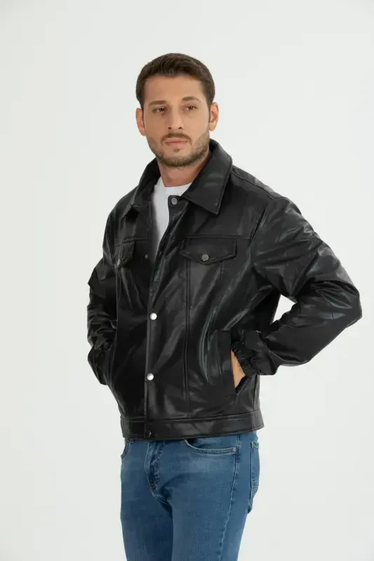 Mavsumiy Vintage Oversize Qisqa Teri Ko'ylagi - 3