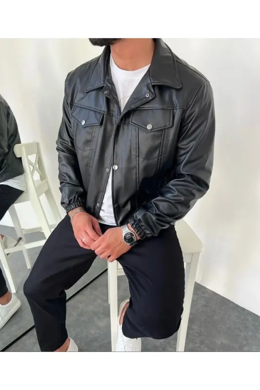 Mavsumiy Vintage Oversize Qisqa Teri Ko'ylagi - 5