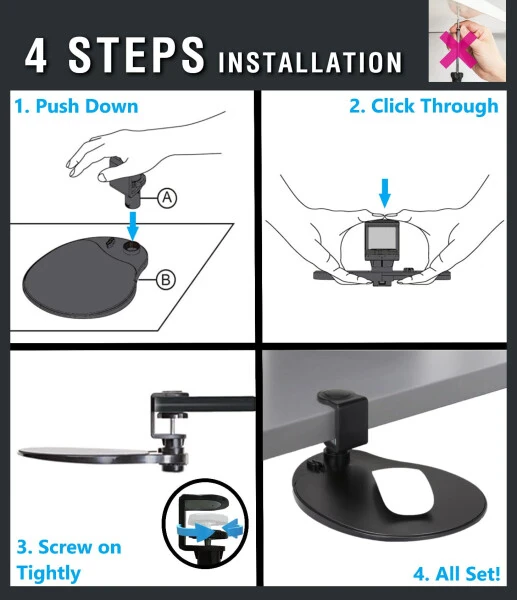 MAX SMART Under-desk Clamp on Mouse Pad with 360 Rotating Swivel Platform. - 5