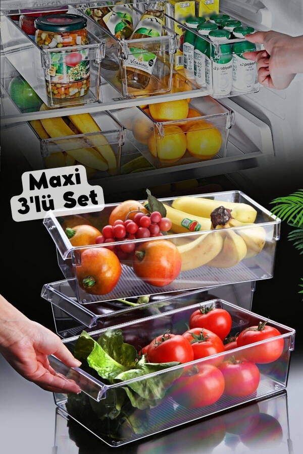 Maxi Boy Şeffaf Buzdolabı & Dolap İçi Düzenleyici Organizer 3'lü - 1