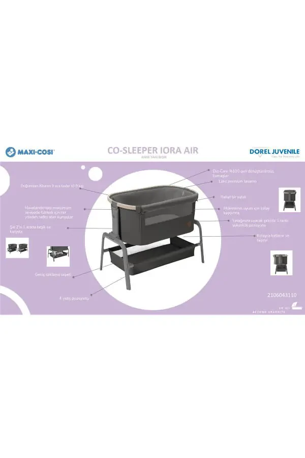 Maxi-Cosi Iora Air Sallanabilen Ahşap Görünümlü Anne Yanı Beşik Beyond Green - 3