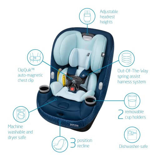 Maxi-Cosi Pria Max All-in-One Convertible Car Seat, Rear Facing Car Seat (4-40 lbs), Forward Facing Car Seat (22-65 lbs), High Back Booster Seat (40-100 lbs), Pure COSI, Tetra Blue - 2