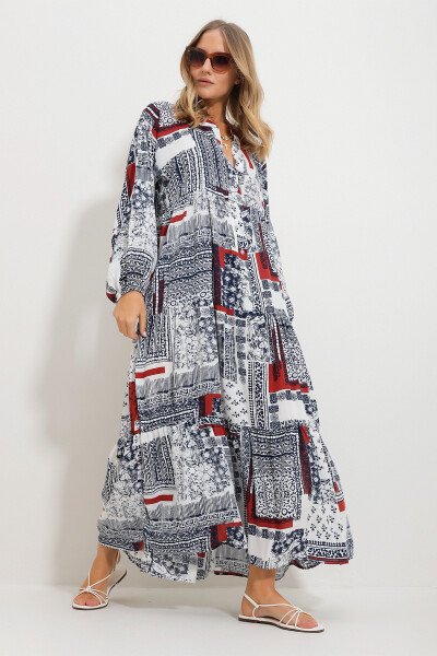 Maxi dress with a cinnamon color, shawl collar for women. - TREND ALAÇATI STILI (1)