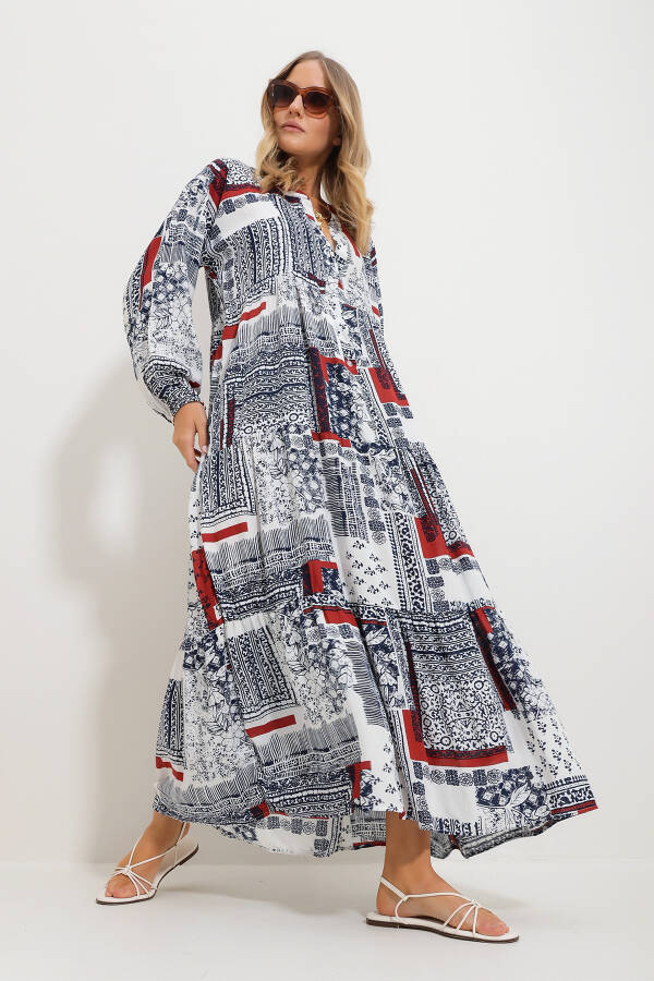 Maxi dress with a cinnamon color, shawl collar for women. - 3