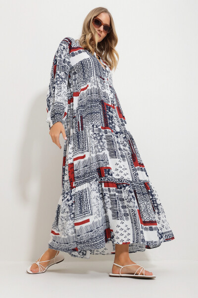 Maxi dress with a cinnamon color, shawl collar for women. - 4