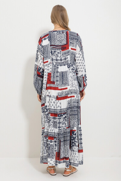 Maxi dress with a cinnamon color, shawl collar for women. - 6