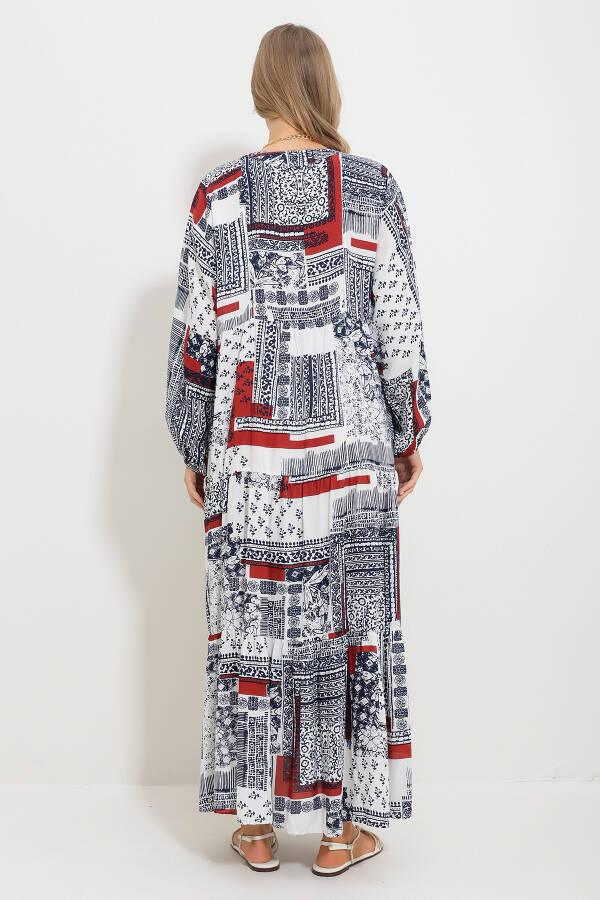 Maxi dress with a cinnamon color, shawl collar for women. - 6