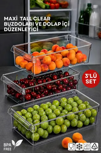 Maxi Tall Clear Refrigerator & Cabinet Organizer 3 Pack - 1