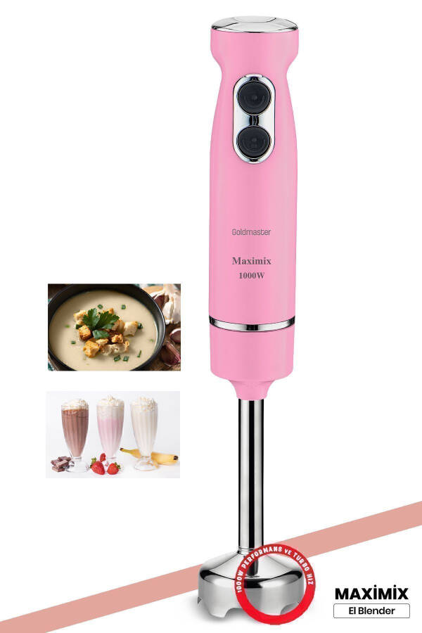 Maximix Pembe 1000 Watt 4 Bıçaklı Paslanmaz Çelik Turbo Hız Ayarlı El Blender - 9