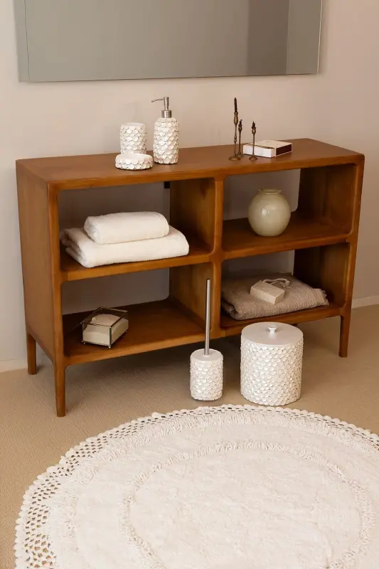 Махровый коврик для ванной Moon 100% хлопок, экрю, 120x120 - 3