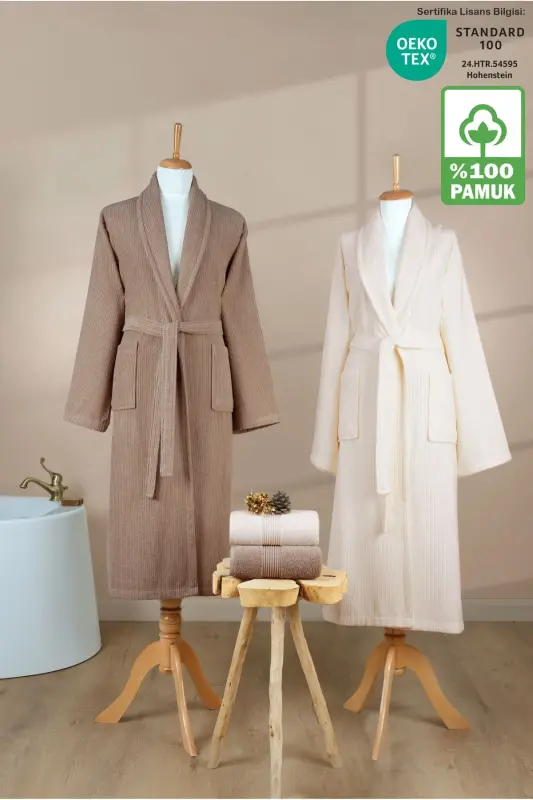 Махровый халат 2шт., 100% хлопок, сертифицированный, 4 предмета - ELLALINE