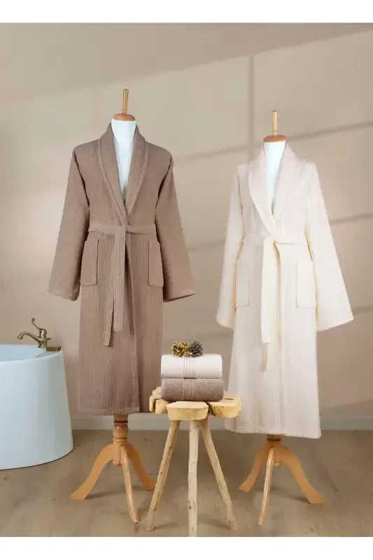 Махровый халат 2шт., 100% хлопок, сертифицированный, 4 предмета - 3