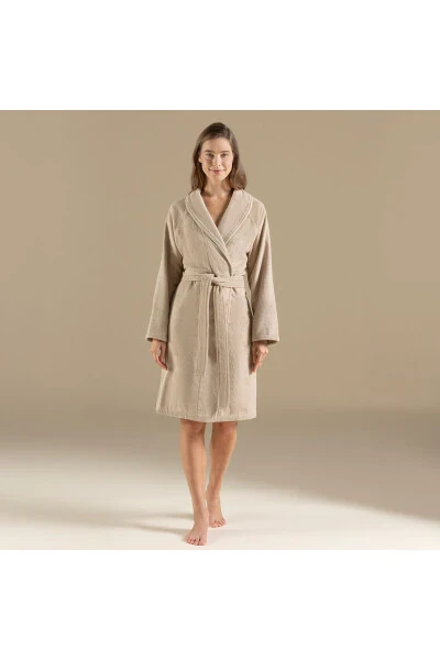 Махровый халат унисекс тёмно-бежевый - 3