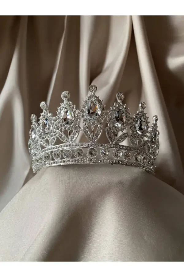 Maxsus dizayndagi kristall toshlar bilan bezatilgan Qirolicha modeli kelin soch toji - 1