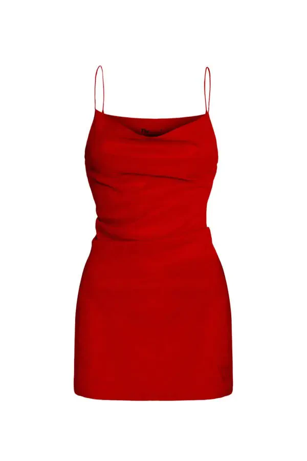 Maxsus dizayndagi tilla munchoqli qizil mini ko'ylak - 6