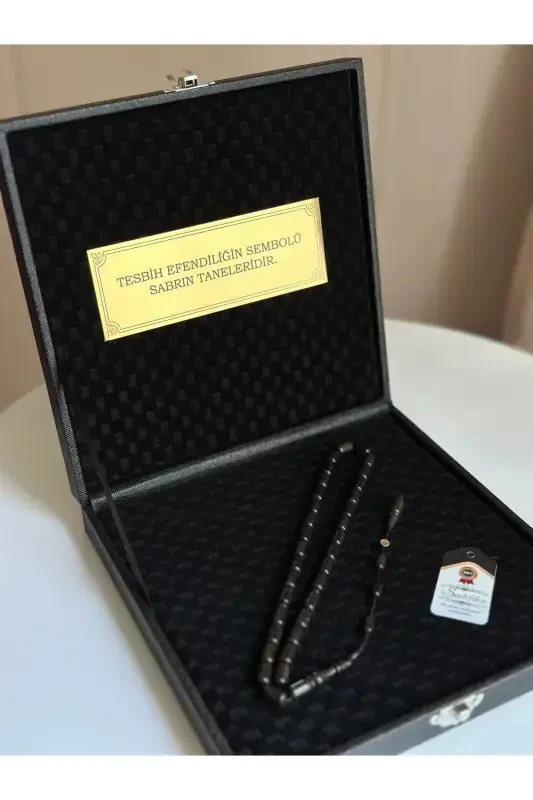 Maxsus yozuvli, maxsus qutidagi eben daraxti tasbehi, usta imzosi bilan, erkak uchun sovg'a, sertifikatli, shaxsiy ismli - eben. - KEHRIBARSTORE