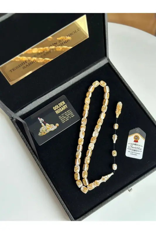 Maxsus yozuvli, maxsus qutili, oltin zarrali tasbeh, erkaklar uchun sovg'a, sertifikatlangan, shaxsiy ismli - oq - 2