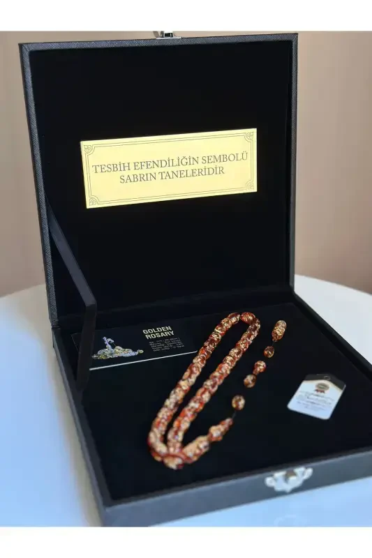 Maxsus yozuvli, maxsus qutili tilla zarrali tasbeh erkak uchun sovg'a sertifikatlangan shaxsiy ismli - och to'q sariq - 1