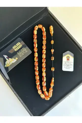 Maxsus yozuvli, maxsus qutili tilla zarrali tasbeh erkak uchun sovg'a sertifikatlangan shaxsiy ismli - och to'q sariq - KEHRIBARSTORE (1)