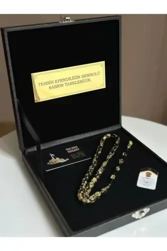 Maxsus yozuvli, maxsus qutili tilla zarrali tasbeh erkak uchun sovg'a sertifikatlangan shaxsiy ismli-qora - 1