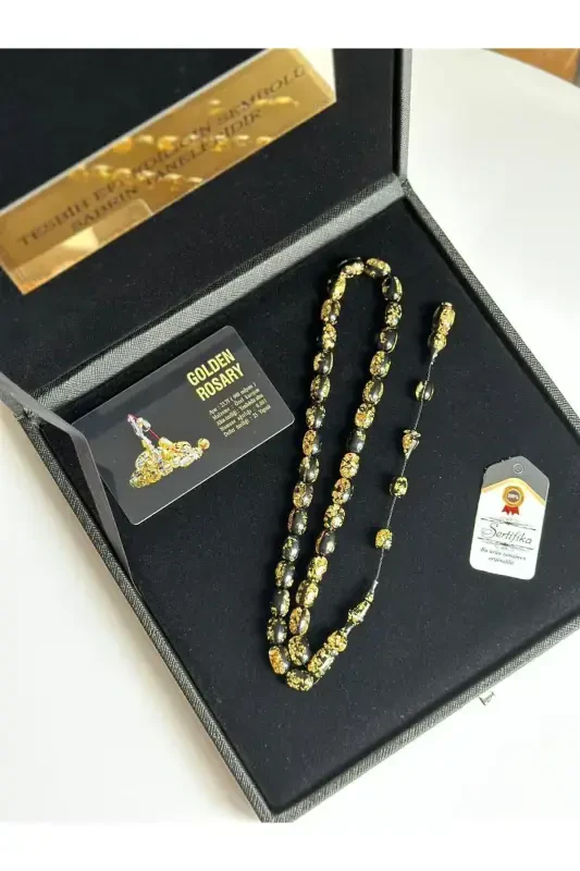 Maxsus yozuvli, maxsus qutili tilla zarrali tasbeh erkak uchun sovg'a sertifikatlangan shaxsiy ismli-qora - 2