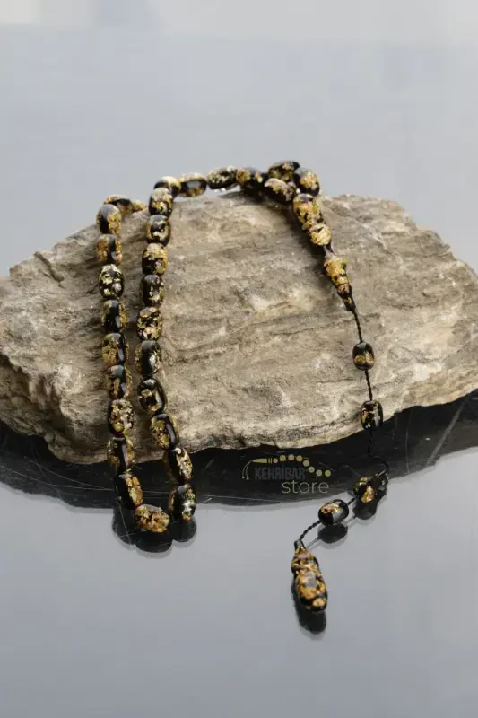 Maxsus yozuvli, maxsus qutili tilla zarrali tasbeh erkak uchun sovg'a sertifikatlangan shaxsiy ismli-qora - 5