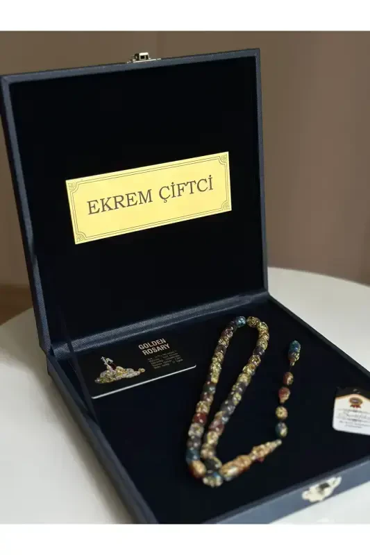 Maxsus yozuvli, maxsus qutuli tilla zarrali tasbeh erkak uchun sovg'a sertifikatlangan shaxsiy ismli-ko'p rangli - 1