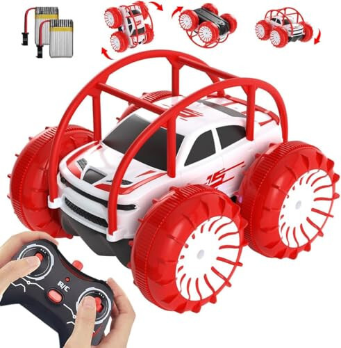 MaxTronic Uzaktan Kumandalı Araba, RC Arabalar Amfibi Karada ve Suda Plaj Havuz Oyuncak Off-Road RC Tekne, Bebekler 3 4 5 6 7 8 9 10 11 12 Yaş Çocuk Erkek Kızlar İçin Yan Işıklarla 360° Çevirme Dönüş Dublör Araba - 8