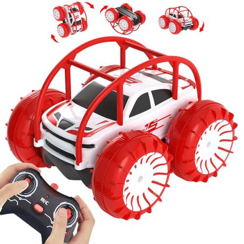 MaxTronic Uzaktan Kumandalı Araba, RC Arabalar Amfibi Karada ve Suda Plaj Havuz Oyuncak Off-Road RC Tekne, Bebekler 3 4 5 6 7 8 9 10 11 12 Yaş Çocuk Erkek Kızlar İçin Yan Işıklarla 360° Çevirme Dönüş Dublör Araba - 1