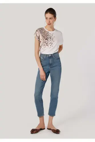 Slim Fit Yüksek Bel Daralan Paça Kadın İndigo Jean Pantolon - 3