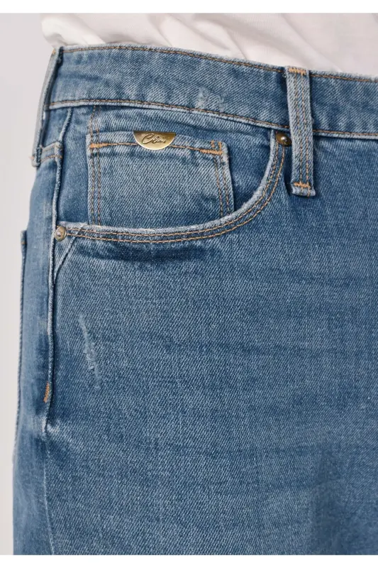 Slim Fit Yüksek Bel Daralan Paça Kadın İndigo Jean Pantolon - AYFFER WASH - 5