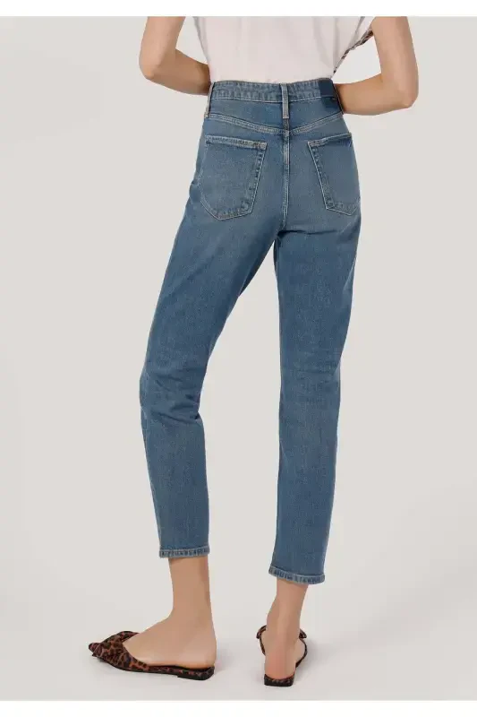 Maya Slim Fit Oddiy Bel Tor, Tor Ingich, Ko'k Rangli Ayollar Shimini - 2