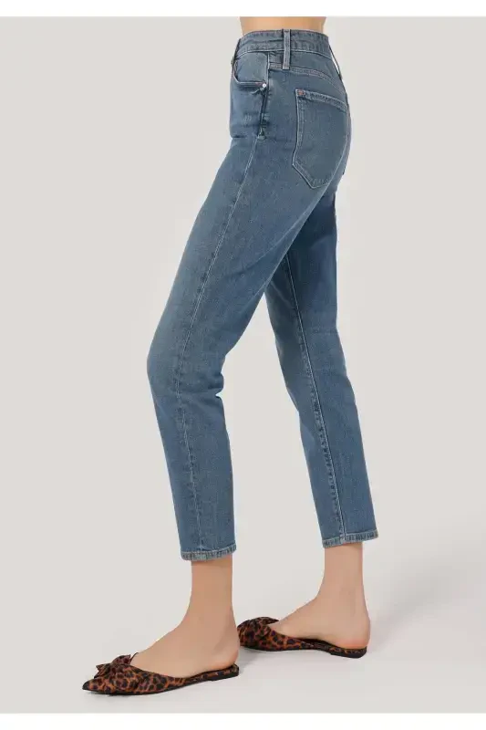 Maya Slim Fit Oddiy Bel Tor, Tor Ingich, Ko'k Rangli Ayollar Shimini - 4