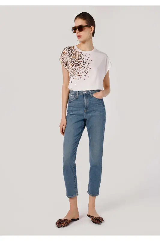 Maya Slim Fit Oddiy Bel Tor, Tor Ingich, Ko'k Rangli Ayollar Shimini - COLIN'S