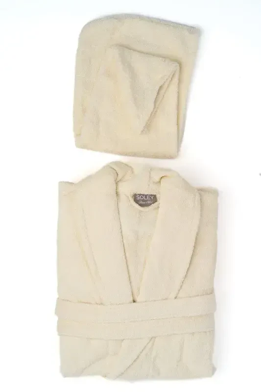 | Mayda | Ekstra Yumshoq %100 Paxta Soch Bonesi & Ayollar Xalat To'plami-Krem - SOLEY