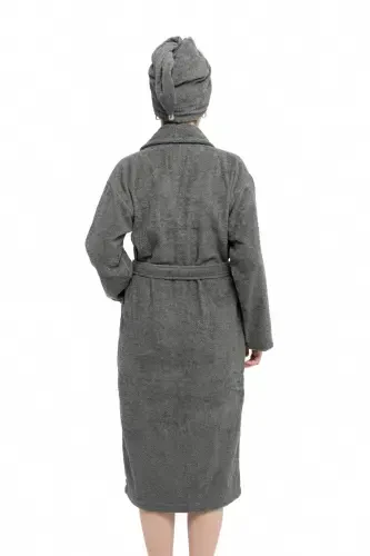 | Mayda | Extra Soft 100% Cotton Hair Bonnet & Women's Bathrobe Set-Anthracite - 5
