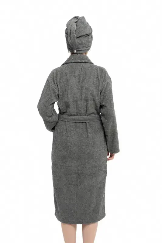 | Mayda | Extra Soft 100% Cotton Hair Bonnet & Women's Bathrobe Set-Anthracite - 5