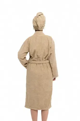| Mayda | Extra Soft 100% Cotton Hair Bonnet & Women's Bathrobe Set-Beige - 4