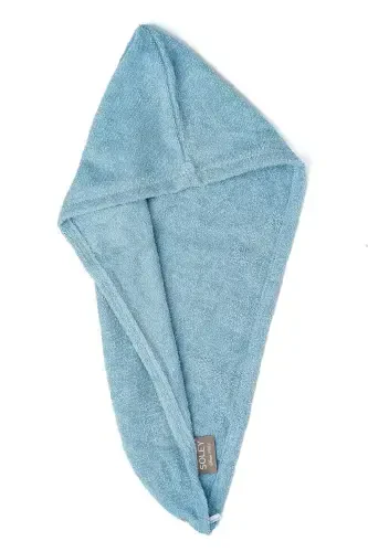 | Mayda | Extra Soft 100% Cotton Hair Bonnet & Women's Bathrobe Set-Blue - 2