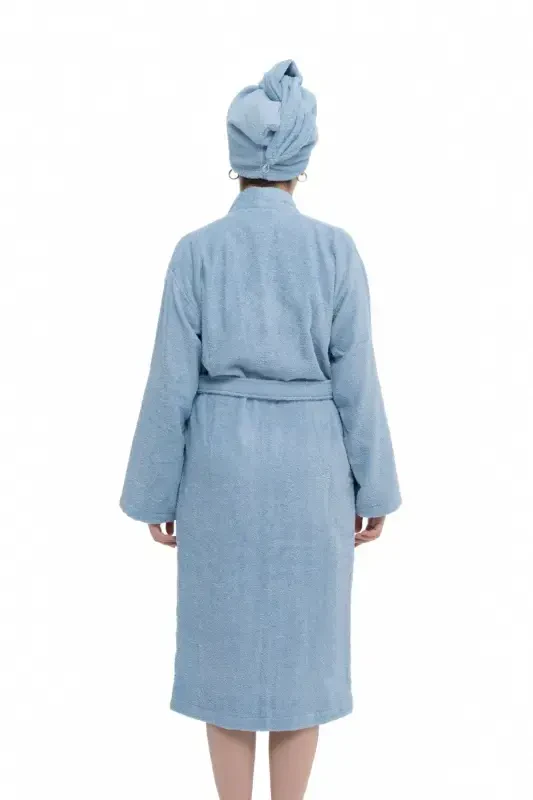 | Mayda | Extra Soft 100% Cotton Hair Bonnet & Women's Bathrobe Set-Blue - 5
